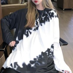 ItGirl Shop Tie Dye 90S Aesthetic Black And White Loose Shirt Aesthetic Clothing