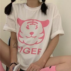 ItGirl Shop Tiger Print Orange And White Oversized T-Shirt