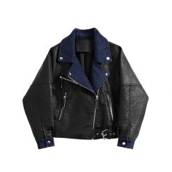 ItGirl Shop Trendy Pu Leather Denim Motorcycle Outwear Jacket NEW