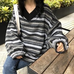 ItGirl Shop V-Neck Striped Korean Aesthetic Knitted Sweater