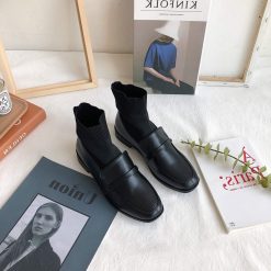 ItGirl Shop Vintage Aesthetic Girl Black Matte Loafers Boots Aesthetic Clothing