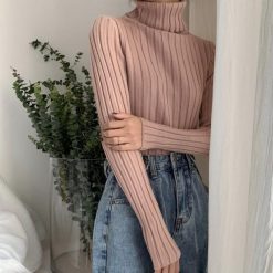 ItGirl Shop Aesthetic Clothing Vintage Aesthetic High Collar Slim Ribbed Jumper