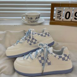 ItGirl Shop Checkered Pattern Vintage Aesthetic Monochrome Checkered Print Sneakers