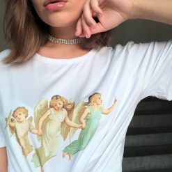 ItGirl Shop Aesthetic Clothing Vintage Aesthetic Three Girls Angels Print T-Shirt
