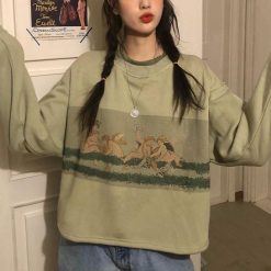 ItGirl Shop Vintage Angels Art Printed Cropped Sweatshirt