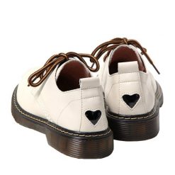 ItGirl Shop Vintage Creamy White Black Heel Heart Design Boots