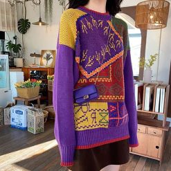 ItGirl Shop Vintage Geometric Pattern Oversized Warm Knit Sweater