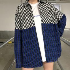 ItGirl Shop Vintage Plaid Turn Down Collar Overisized Shirt Indie Clothes
