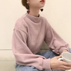 ItGirl Shop Vintage Ribbed Loose Puffed Sleeves Sweater