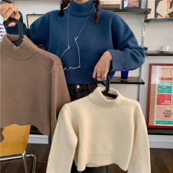 ItGirl Shop Soft Girl Aesthetic Vintage Solid Color Soft Cropped Turtleneck Sweater