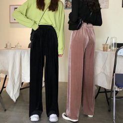ItGirl Shop Dark Academia Outfits Vintage Velvet High Elastic Waist Loose Pants