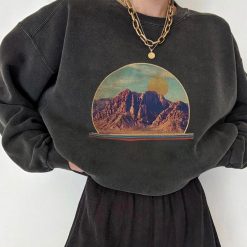 ItGirl Shop Vintage Washed Gray Mountaints Print Loose Sweatshirt Indie Clothes