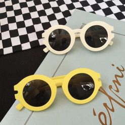ItGirl Shop Vsale Round Thick Plastic Frame Yellow White Sunglasses NEW