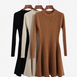 ItGirl Shop Warm Vertical Stripes Knit Warm Elegant Long Sleeve Dress Dark Academia Outfits