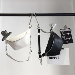 ItGirl Shop Egirl Outfits White Black Leather Chain Belt Style Shoulder Minimal Bag