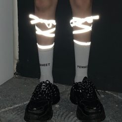ItGirl Shop White Tumblr Aesthetic Reflective Straps Tall Socks