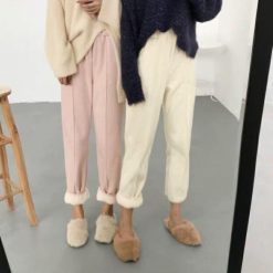 ItGirl Shop NEW Winter Faux Fur Pink Beige High Waisted Pants